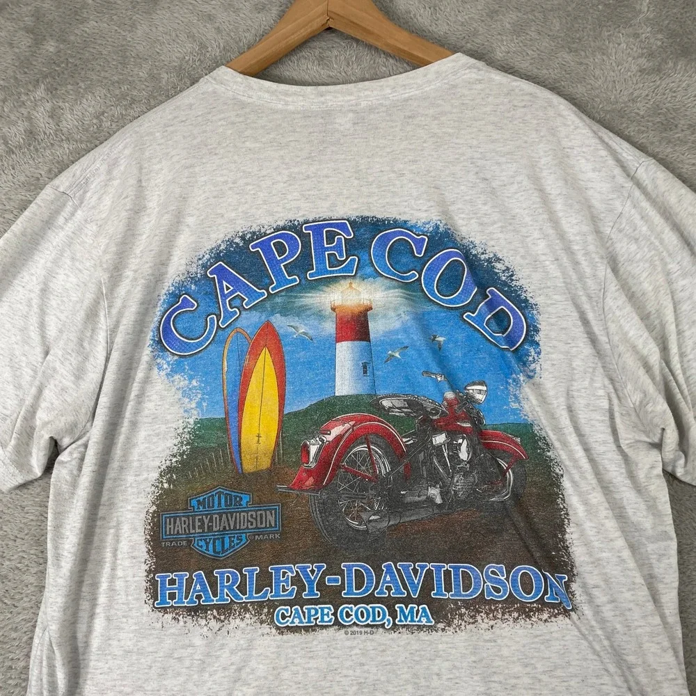 Harley Davidson T-Shirt Mens XL Gray Cape Cod Graphic Biker Y2K Surf